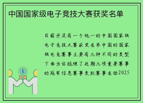 中国国家级电子竞技大赛获奖名单