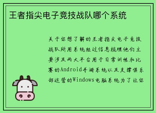 王者指尖电子竞技战队哪个系统